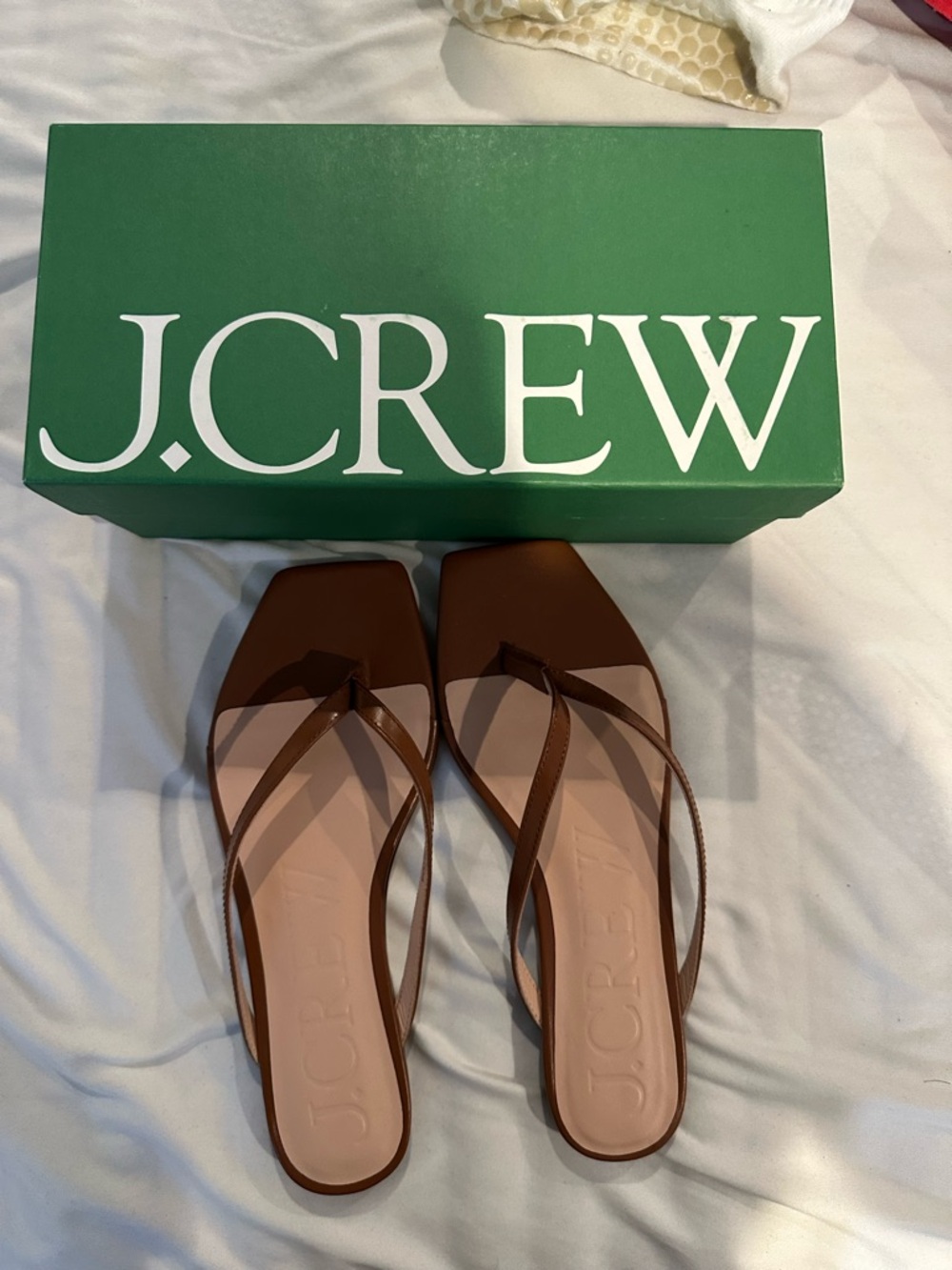 J. Crew Brown Leather Square-Toe Sandals